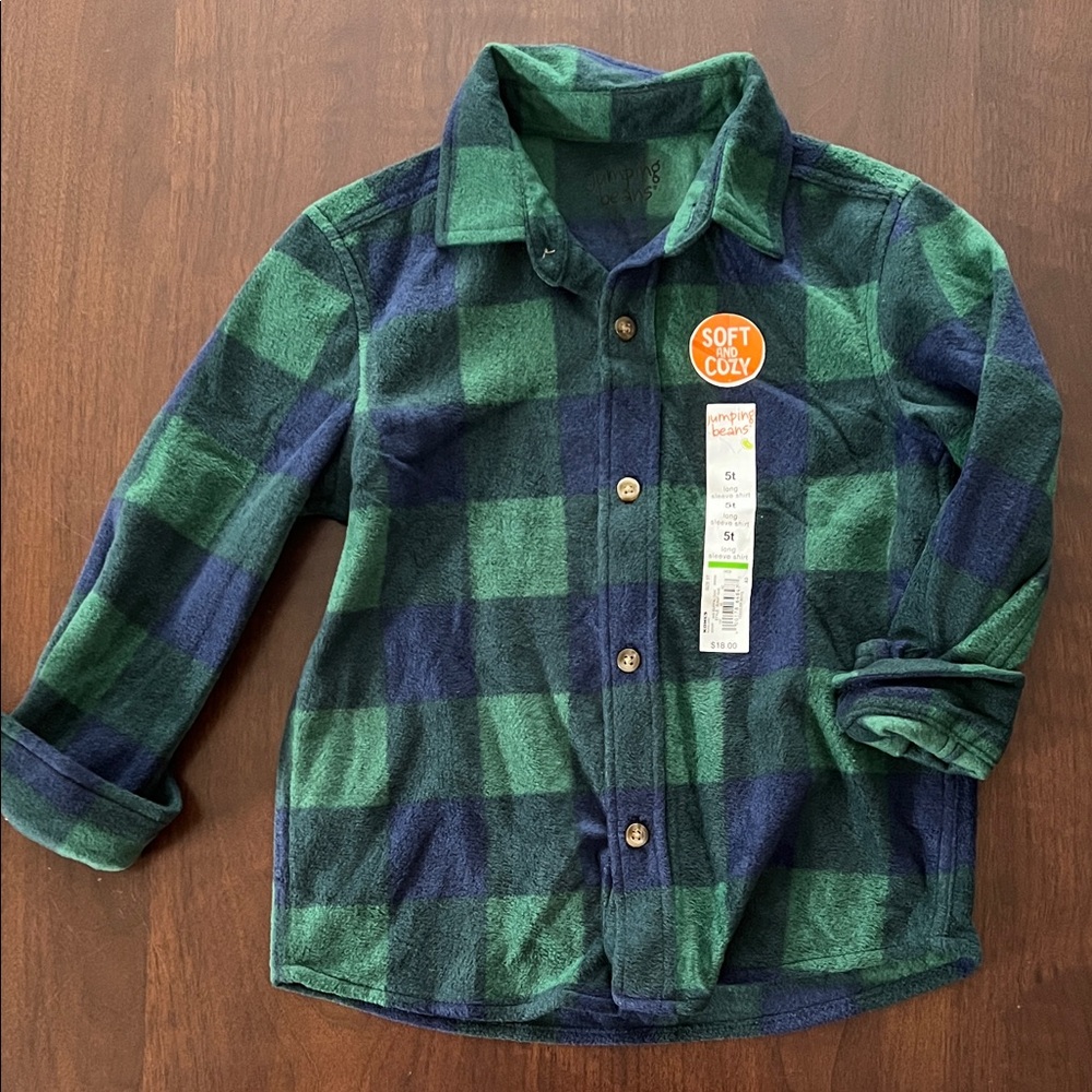 Jumping Beans Green and Blue Checkered Kids Shirt